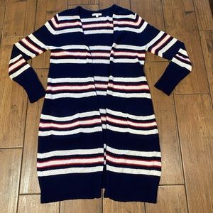 Multi Color Stripe Open Cardigan Women Size Medium Red, White Blue